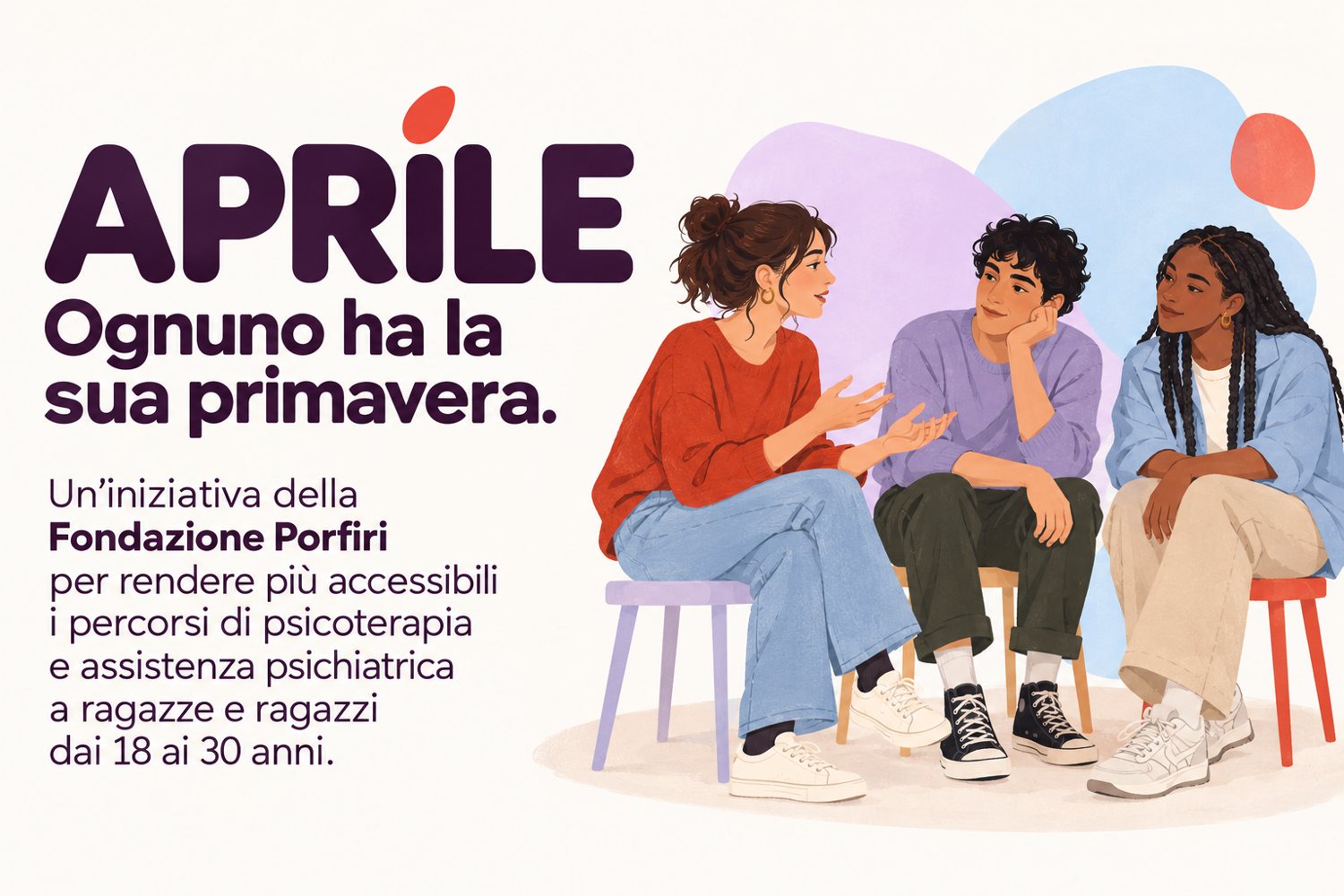 APRILE — illustrazione di tre giovani che parlano tra loro