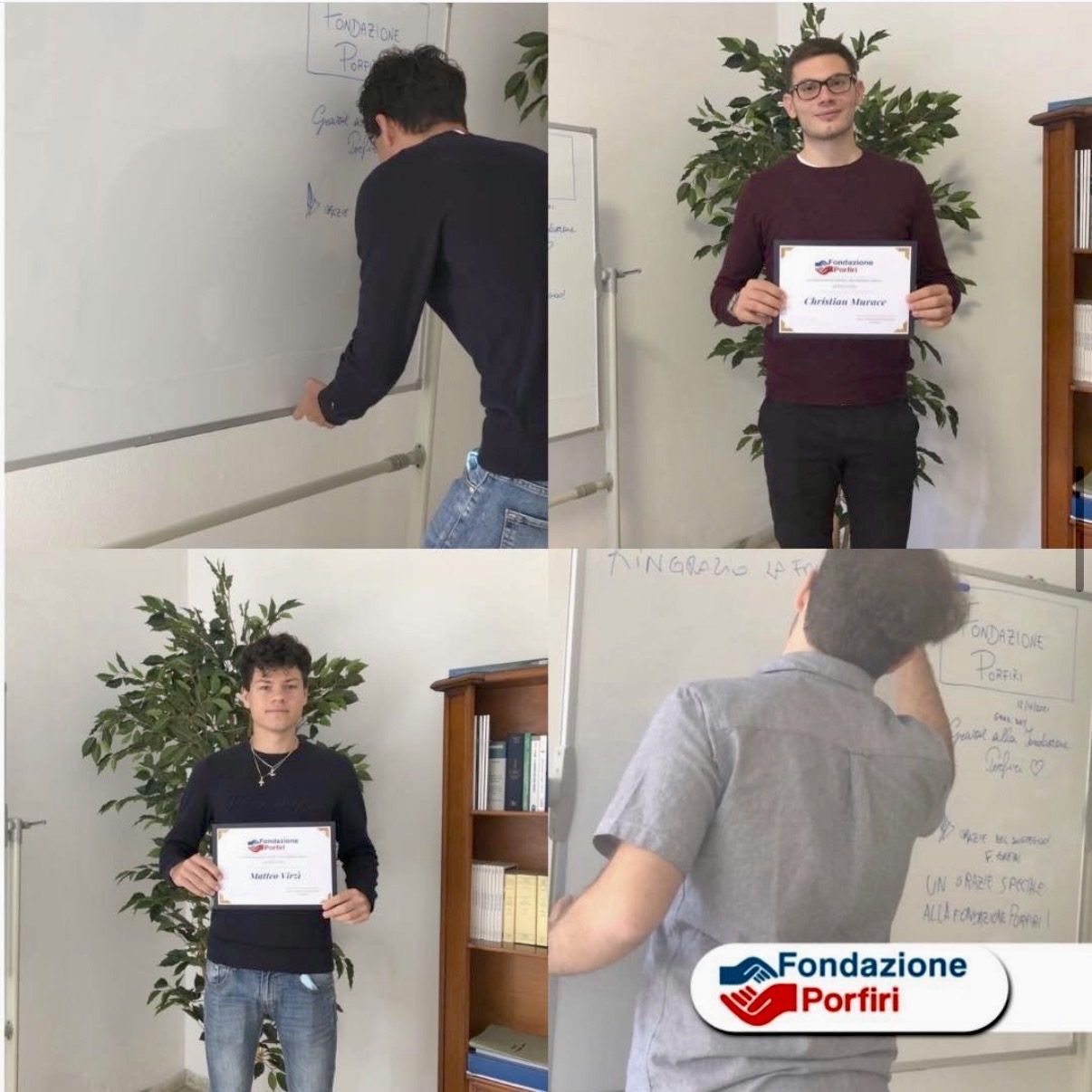 Studenti del progetto In Limine con i loro attestati e i messaggi di ringraziamento alla Fondazione Porfiri