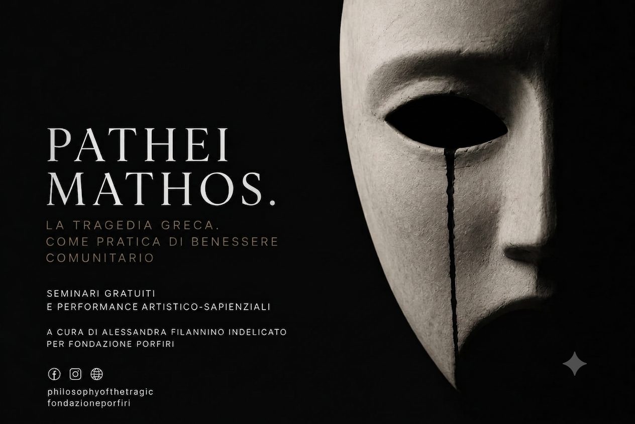 Maschera teatrale con una lacrima dipinta, immagine del progetto Pathei Mathos