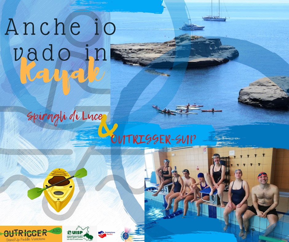 Partecipanti di Spiragli di Luce in kayak sulla riva